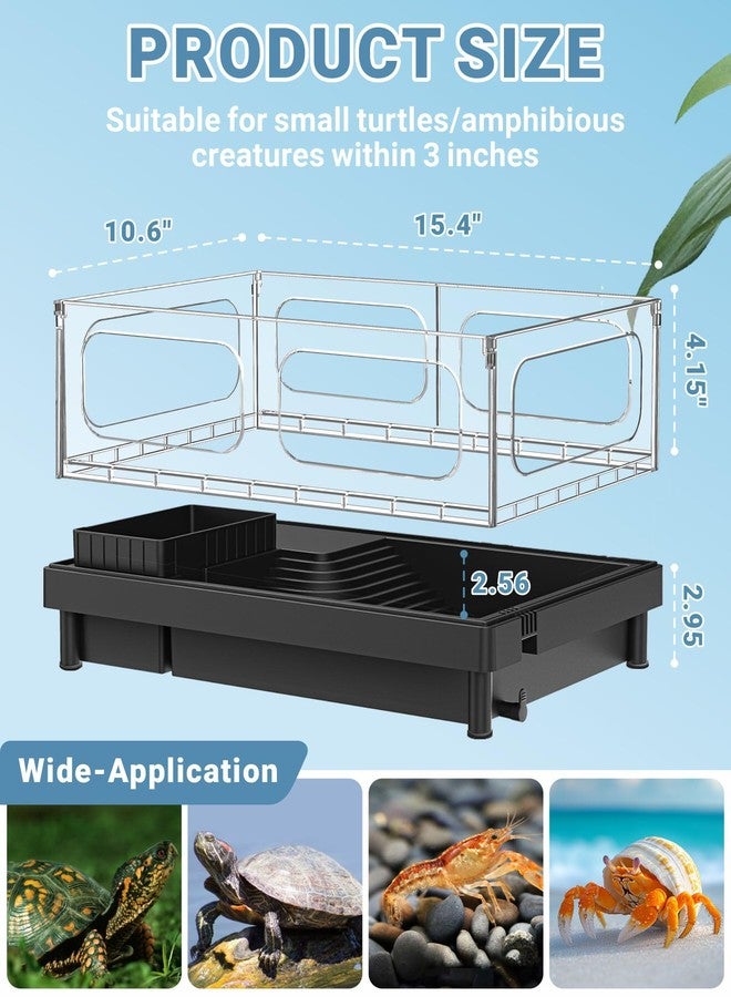 GOZILLA Small Turtle Tank Kit(Tank+Lamp+Filter), Acrylic Turtle Starter Kit with Adjustable Lamp, Reptile Habitat and Terrarium with Multi-Functional Areas for Small Reptiles. (Black Kit) - Image 2